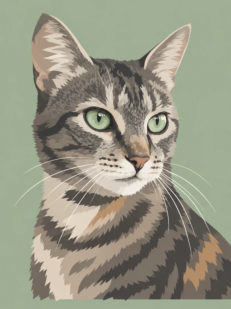同じ猫の写真から描き起こしたモダン似顔絵の作例