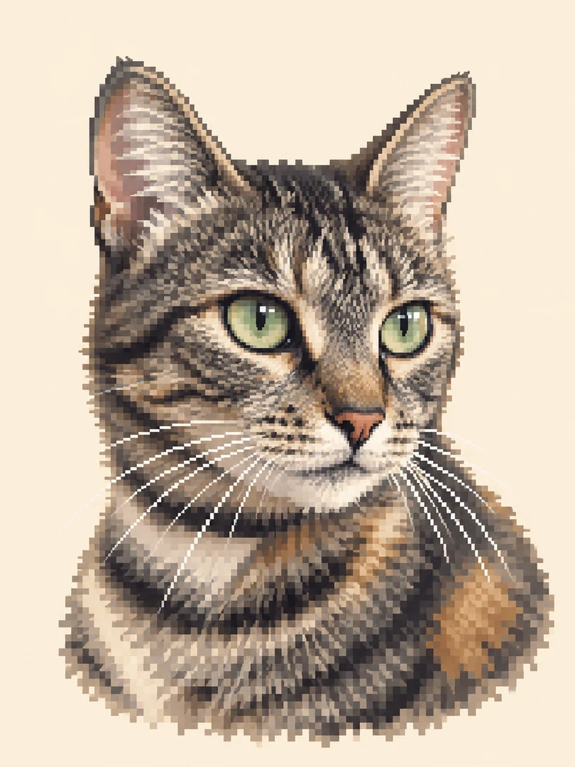 同じ猫の写真から描き起こしたピクセルアートの作例