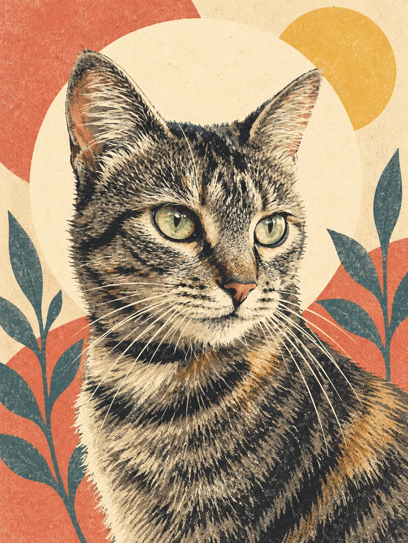 同じ猫の写真から描き起こしたレトロポスターの作例