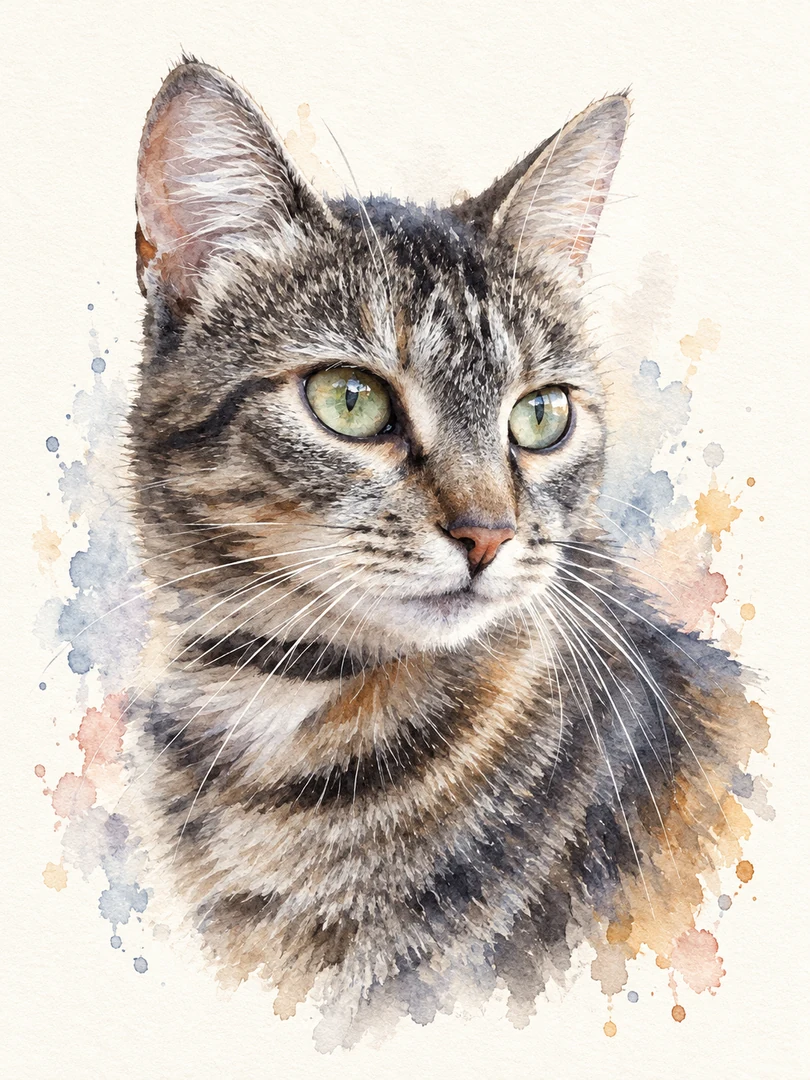 猫の透明水彩の作例