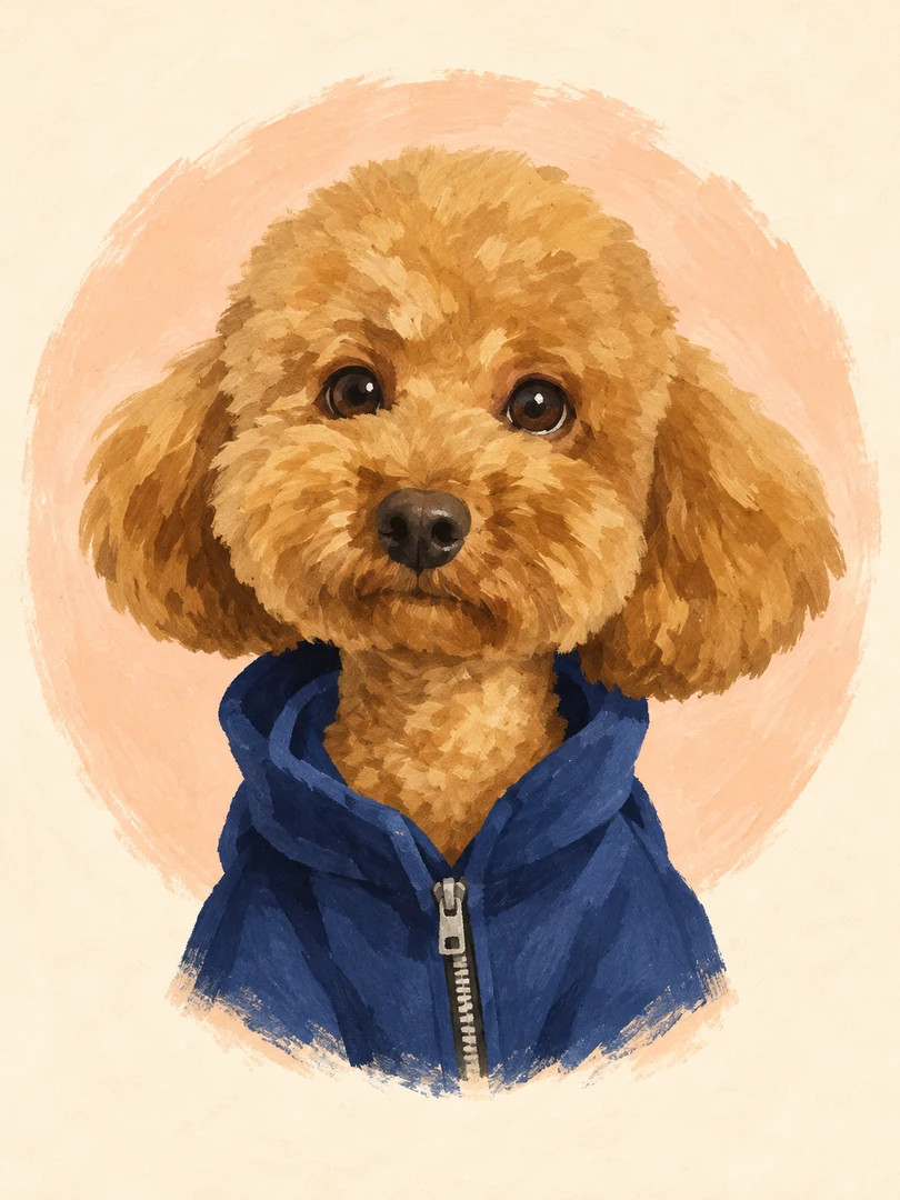 同じプードルの写真から描き起こした絵本イラストの作例